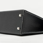 Hermes Mini Kelly II special order Chevre Mysore black / gris perle white stitching SHW