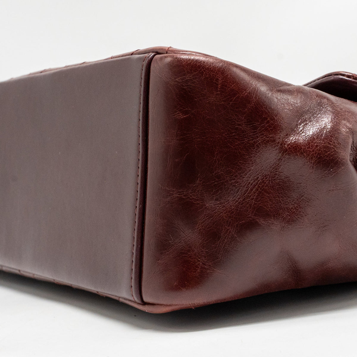 Chanel 16A Gold Bar Top Handle Flap Bag Glazed Calfskin Burgundy GHW