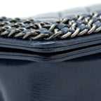 CHANEL MEDIUM BOY BAG LIMITED EDITION WITH CHAIN EDGE AGED CALFSKIN NAVY RUTHENIUM HARDWARE