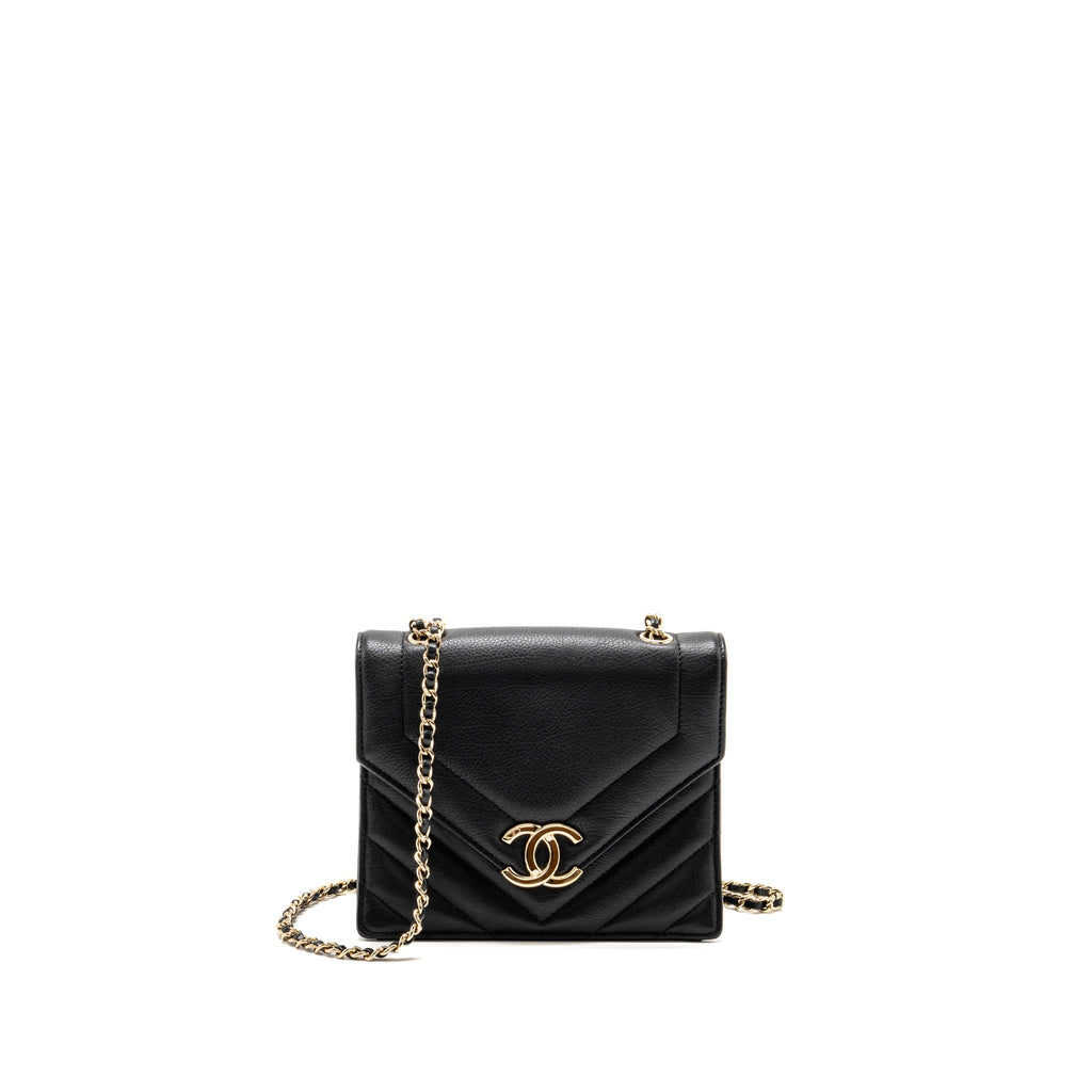 Chanel Small Envelope Flap Bag Chevron Calfskin Black GHW