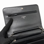 CHANEL QUILTED DIAMOND CC LOGO WALLET ON CHAIN CAVIAR BLACK SHW