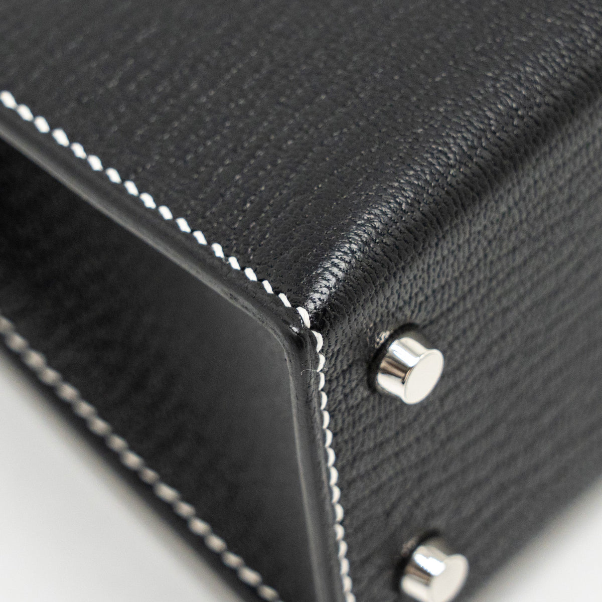 Hermes Mini Kelly II special order Chevre Mysore black / gris perle white stitching SHW