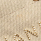 CHANEL DEAUVILLE TOTE BAG WITH PEARL LOGO FABRIC/LEATHER CREAMY WHITE/BEIGE LGHW