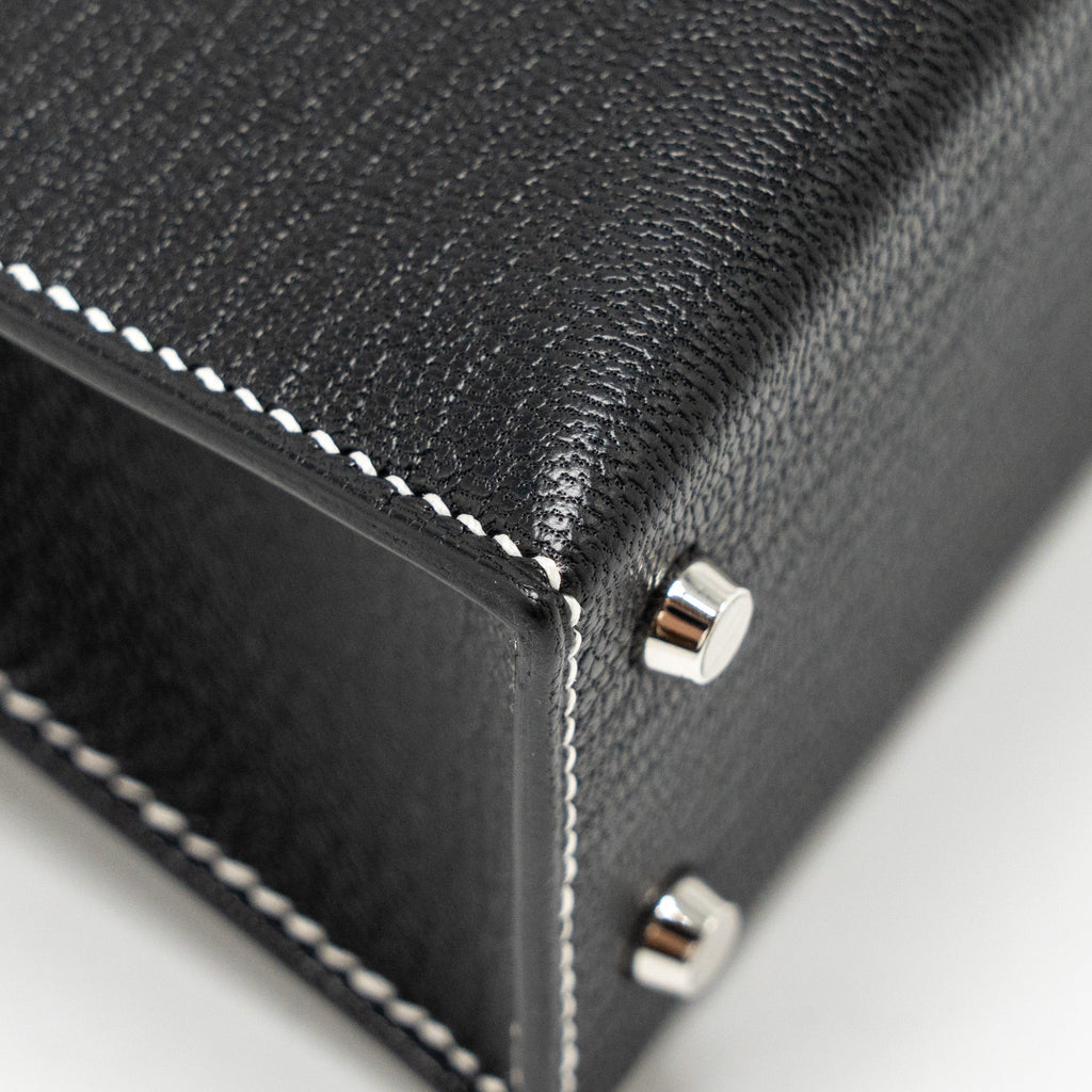 Hermes Mini Kelly II special order Chevre Mysore black / gris perle white stitching SHW