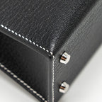 Hermes Mini Kelly II special order Chevre Mysore black / gris perle white stitching SHW