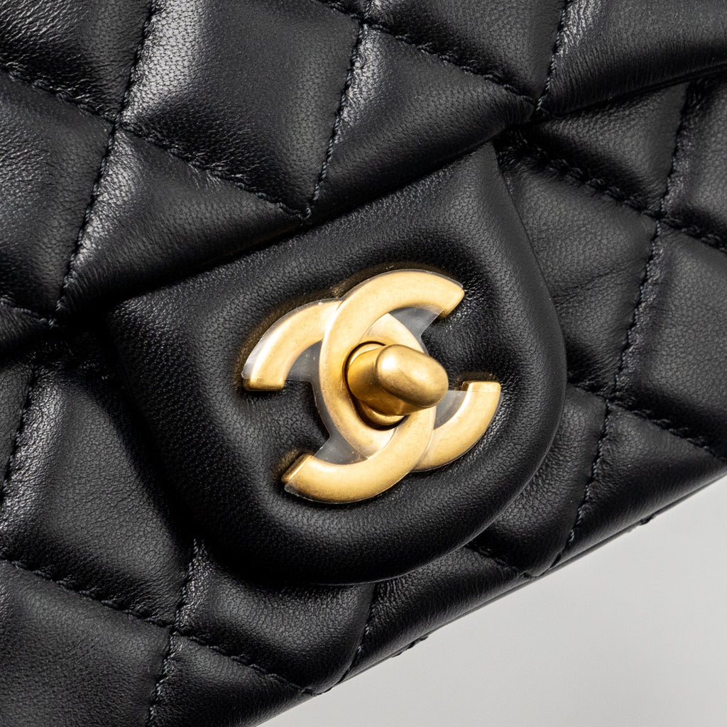 CHANEL PEARL CRUSH MINI SQUARE FLAP BAG LAMBSKIN BLACK GHW (MICROCHIP)
