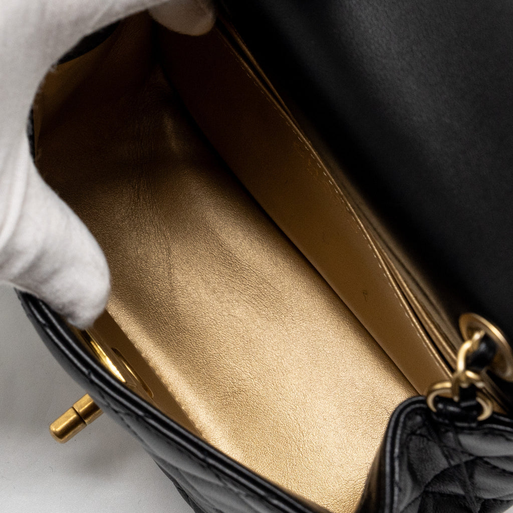 CHANEL PEARL CRUSH MINI SQUARE FLAP BAG LAMBSKIN BLACK GHW (MICROCHIP)