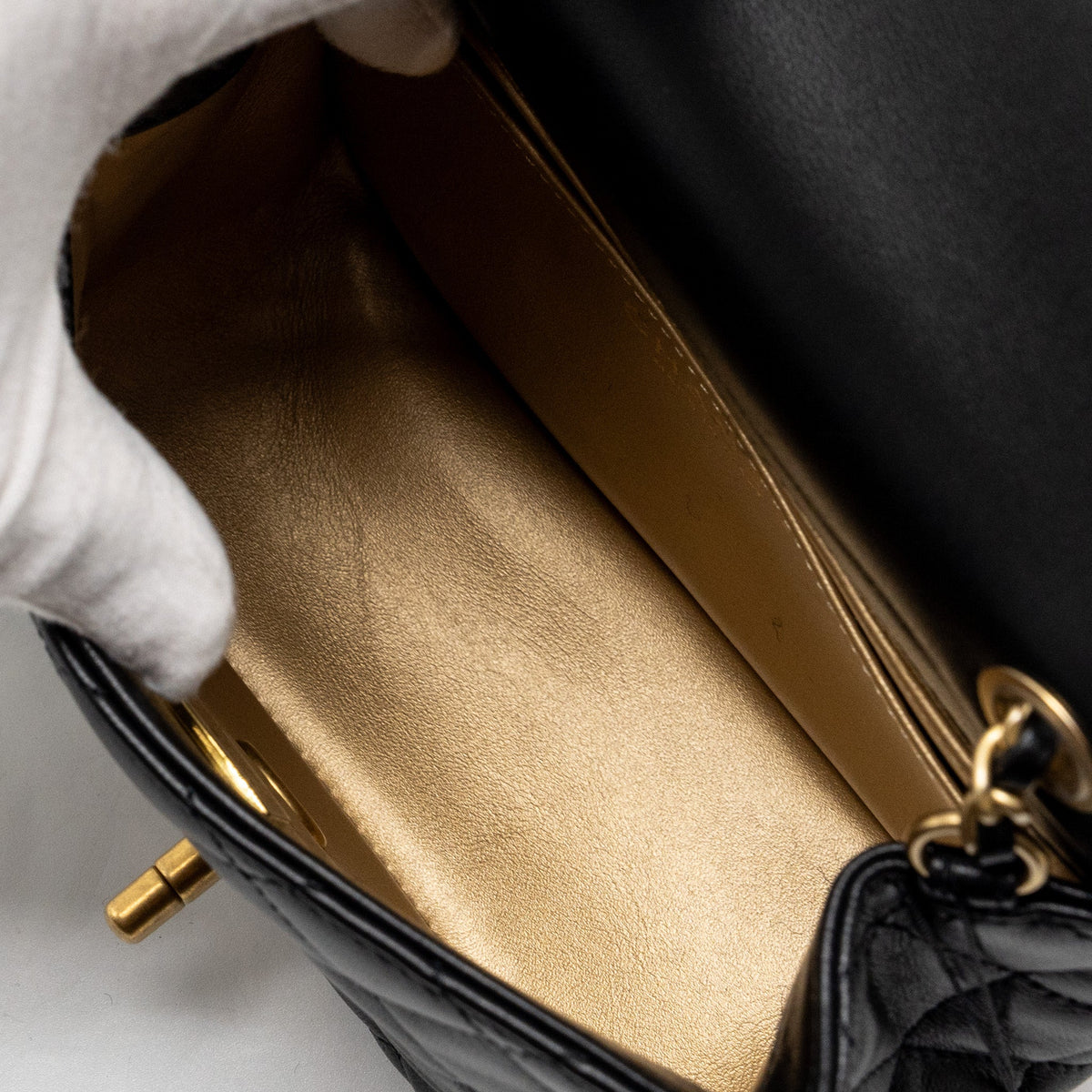 CHANEL PEARL CRUSH MINI SQUARE FLAP BAG LAMBSKIN BLACK GHW (MICROCHIP)