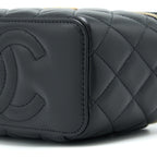 CHANEL 22K LEATHER CHAIN TOP HANDLE LONG VANITY CASE LAMBSKIN BLACK BRUSHED GHW