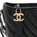 CHANEL CHEVRON GABRIELLE HOBO BAG BLACK WITH GOLD AND SILVER HARDWARE