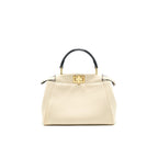 FENDI PEEKABOO MINI HANDLE BAG LAMBSKIN IN CAMELIA/BLACK