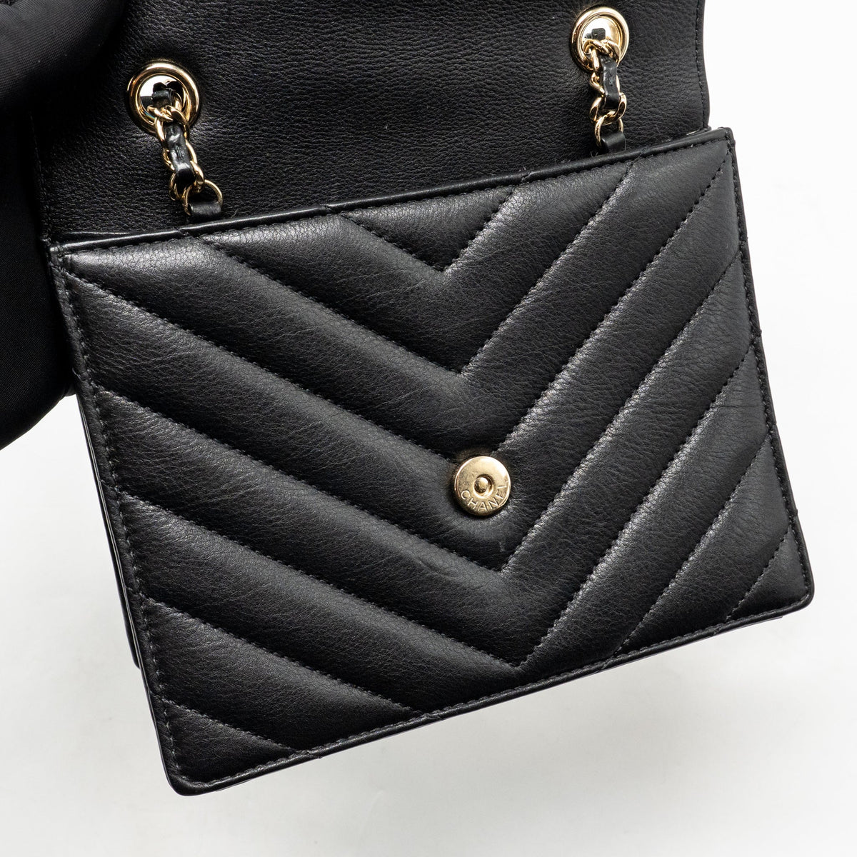 Chanel Small Envelope Flap Bag Chevron Calfskin Black GHW