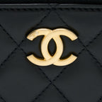 CHANEL 22K LEATHER CHAIN TOP HANDLE LONG VANITY CASE LAMBSKIN BLACK BRUSHED GHW