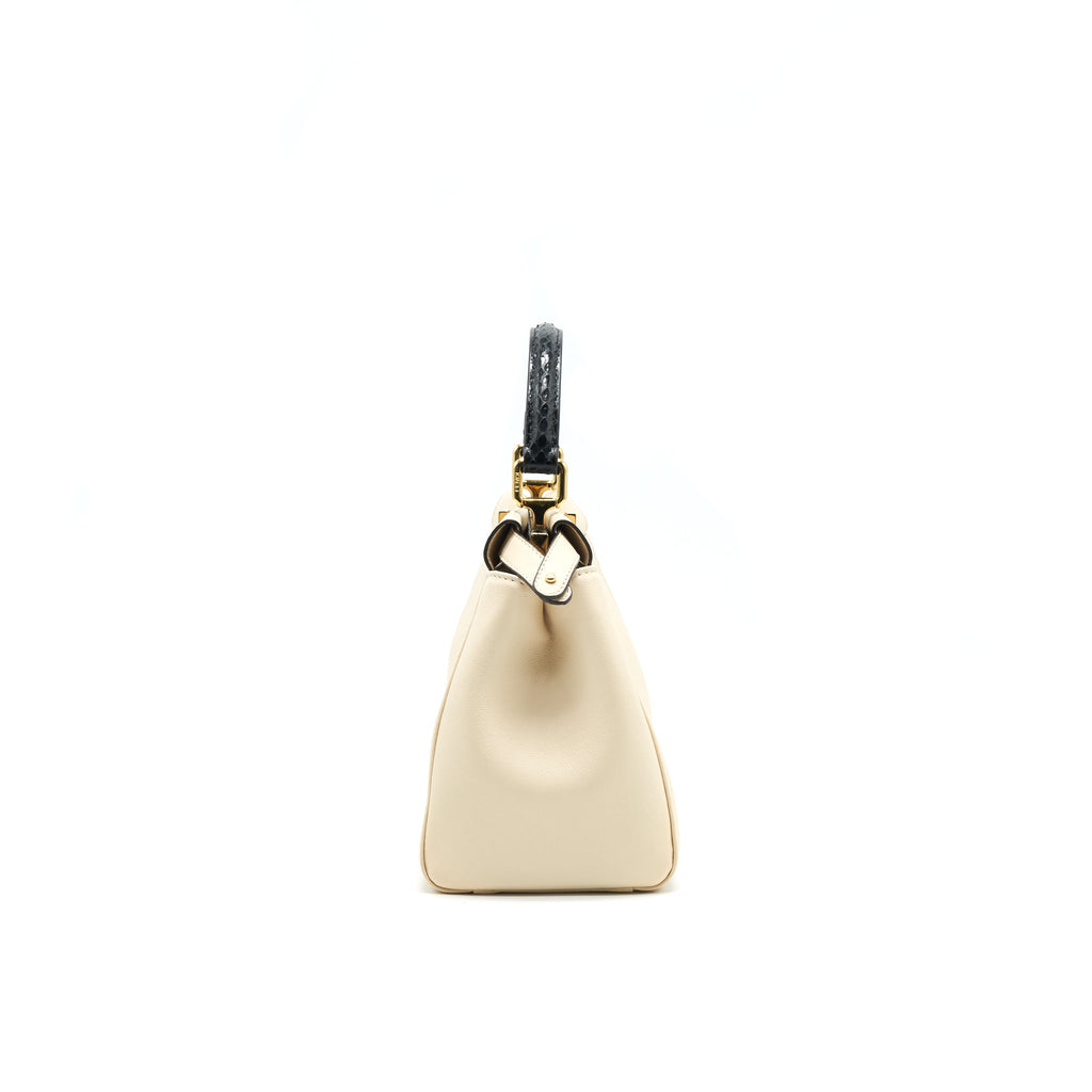 FENDI PEEKABOO MINI HANDLE BAG LAMBSKIN IN CAMELIA/BLACK