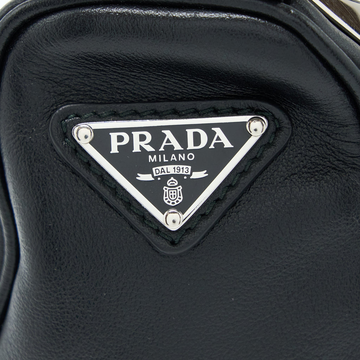 PRADA TRIANGLE LEATHER SHOULDER BAG BLACK SHW