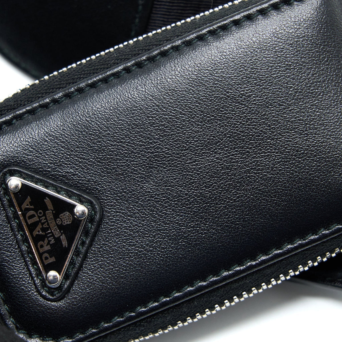 PRADA TRIANGLE LEATHER SHOULDER BAG BLACK SHW