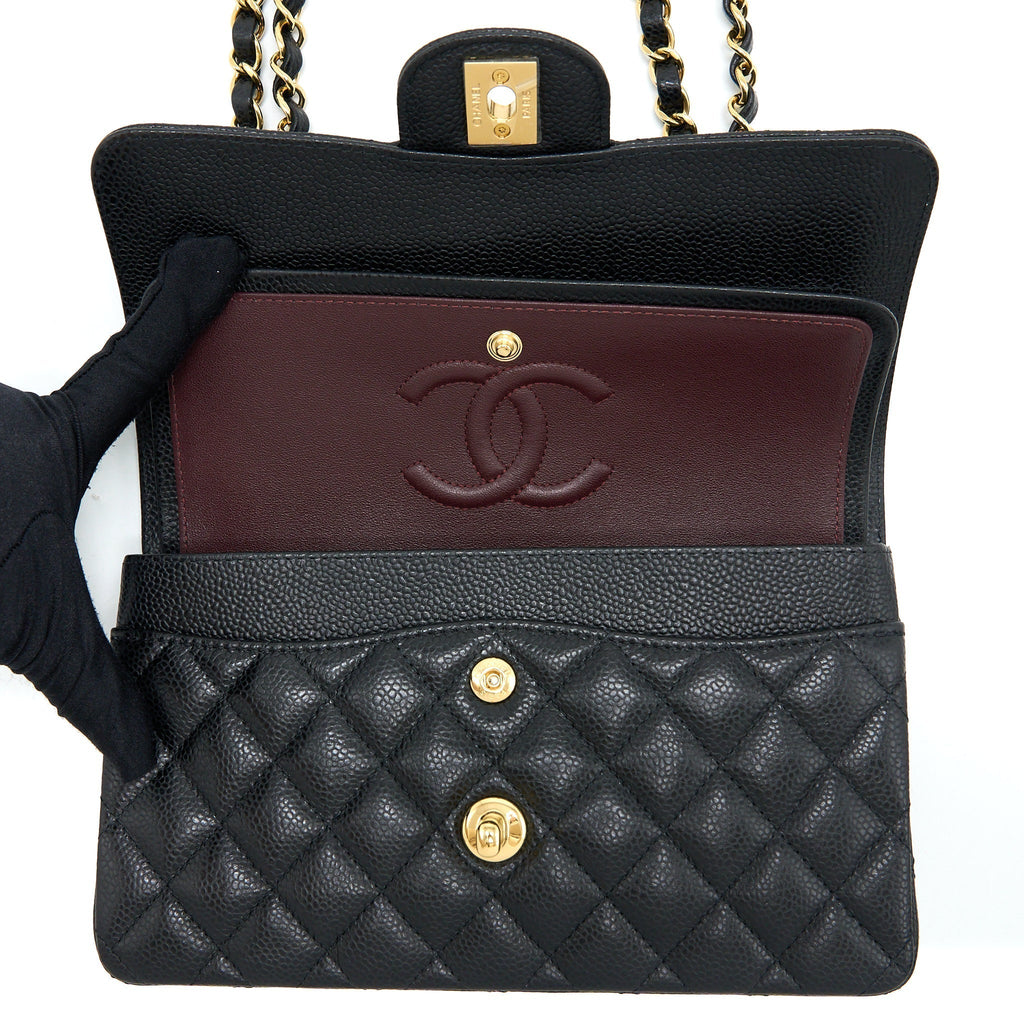 CHANEL SMALL CLASSIC FLAP BAG CAVIAR BLACK GHW (MICROCHIP)