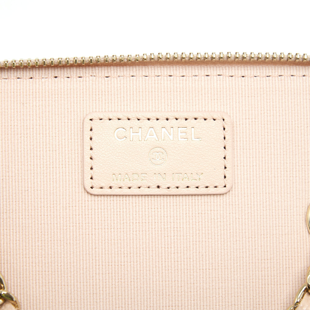 CHANEL 22C LONG VANITY WITH CHAIN CAVIAR LIGHT BEIGE LGHW