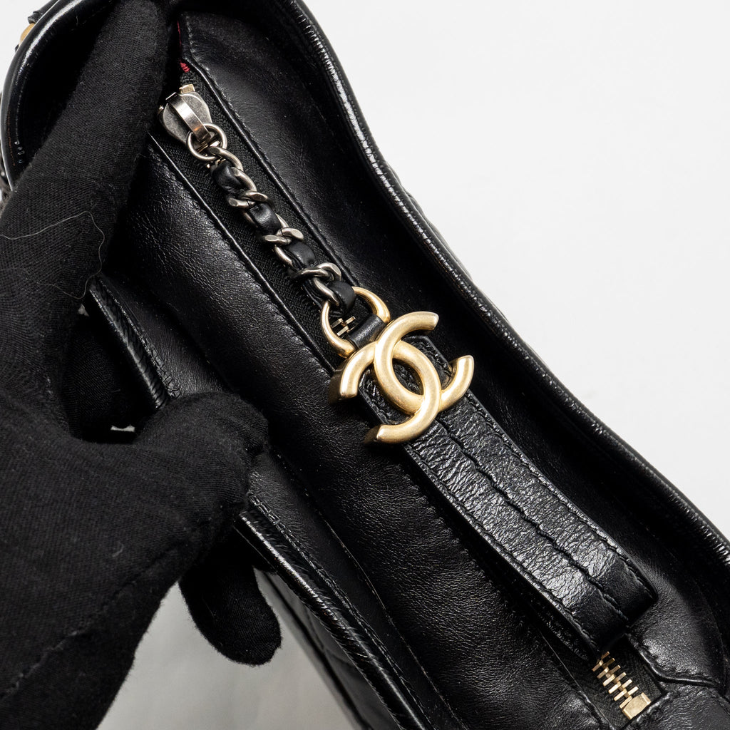 CHANEL SMALL GABRIELLE HOBO BAG AGED CALFSKIN BLACK MULTICOLOUR HARDWARE