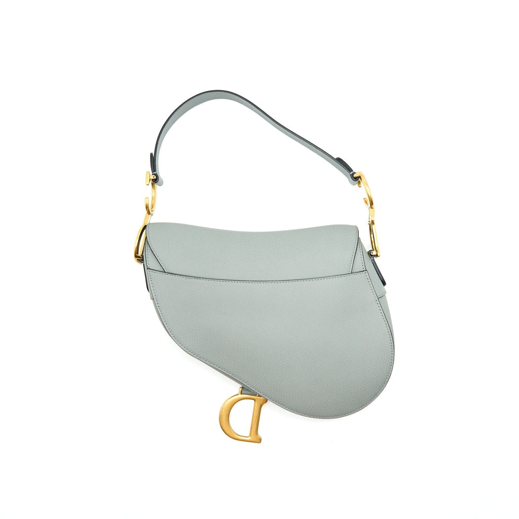 DIOR MEDIUM SADDLE BAG GRAINED CALFSKIN GREY WITH DIOR CANVAS SHOULDER STRAP