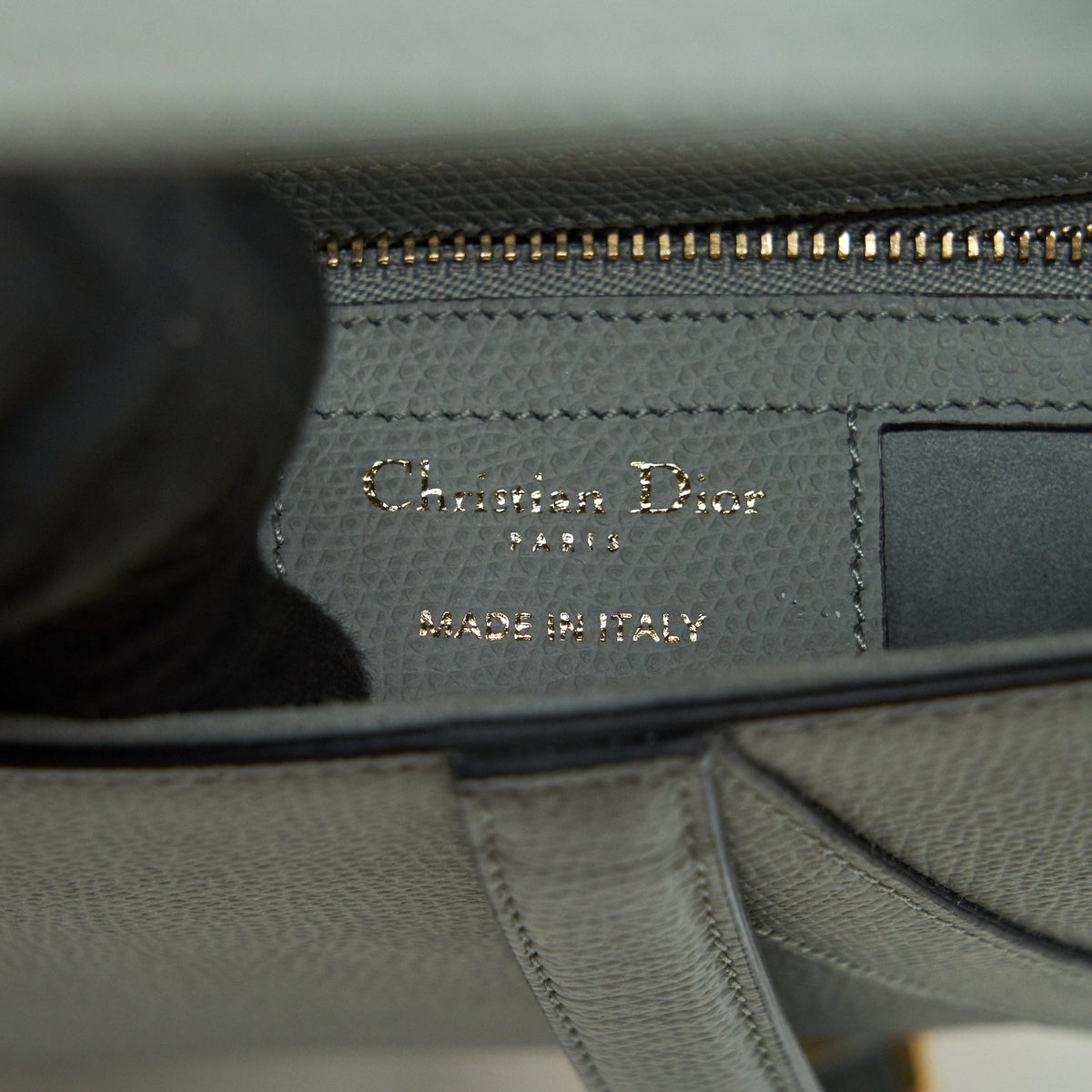 DIOR MEDIUM SADDLE BAG GRAINED CALFSKIN GREY WITH DIOR CANVAS SHOULDER STRAP