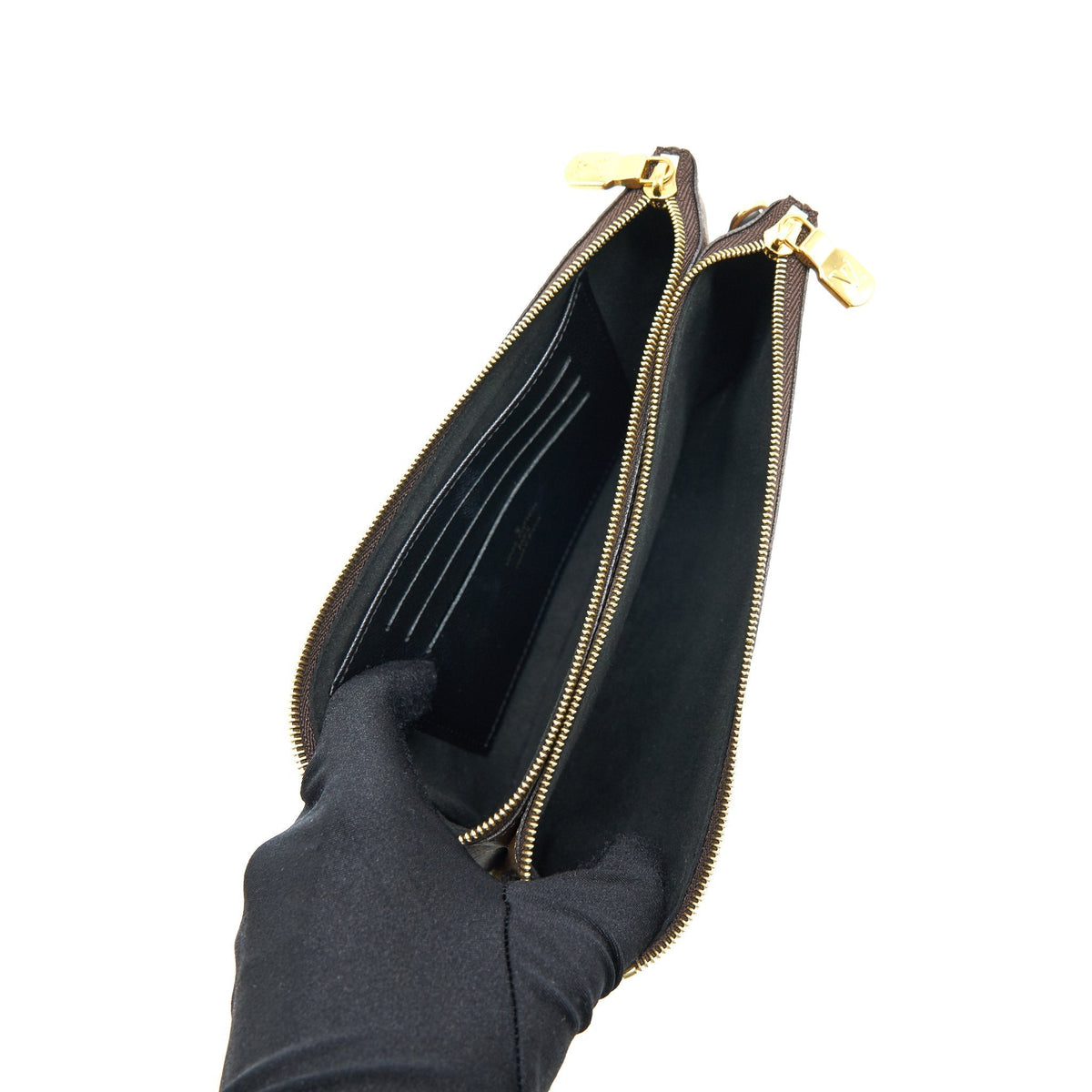 LOUIS VUITTON DOUBLE ZIP POCHETTE MONOGRAM GHW