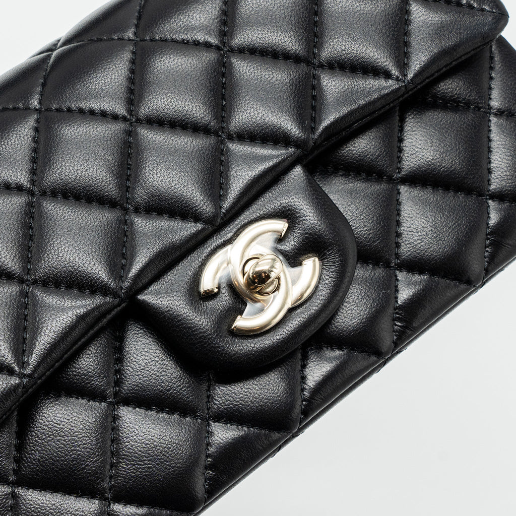 CHANEL TOP HANDLE MINI RECTANGULAR FLAP BAG LAMBSKIN BLACK LGHW(MICROCHIP)