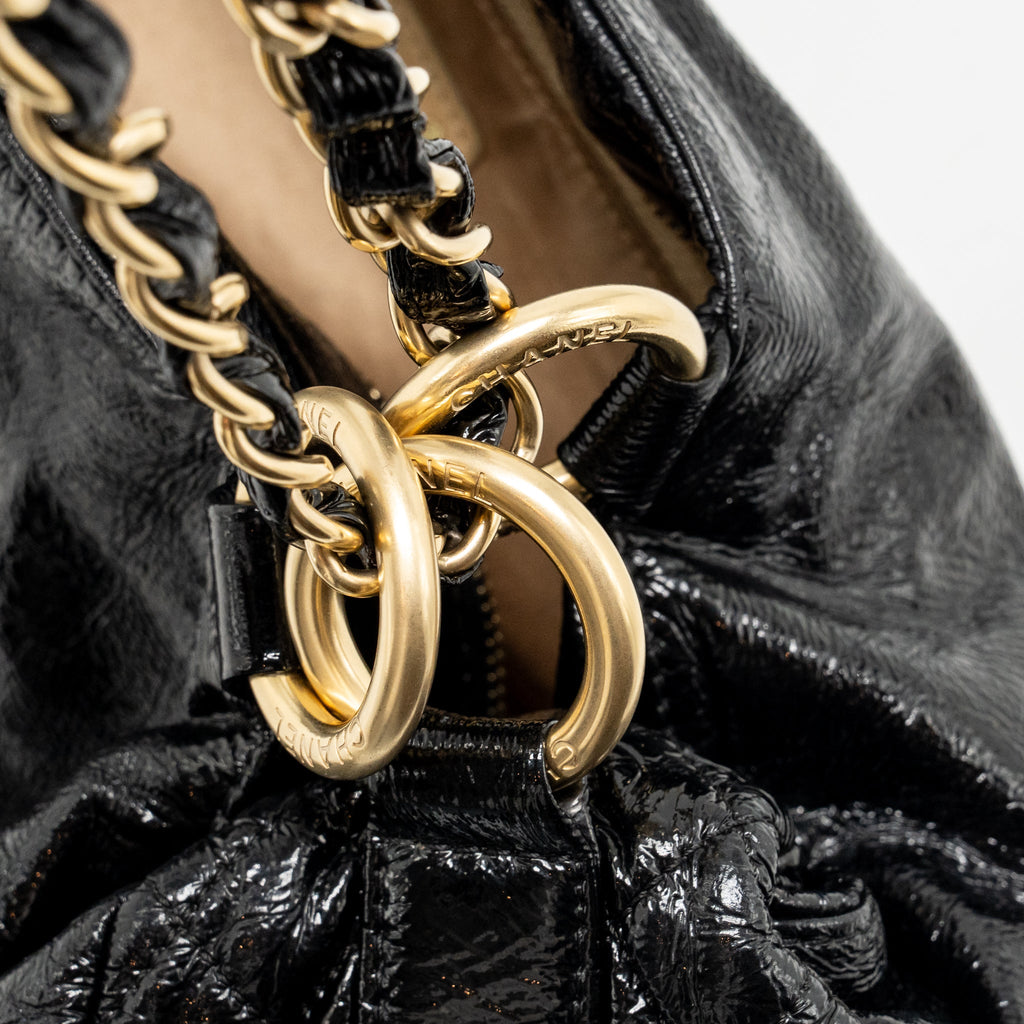 Chanel Vinyl Rock and Chain Bowler Bag Patent Black GHW