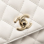 CHANEL MINI COCO HANDLE CAVIAR WHITE LGHW (MICROCHIP)