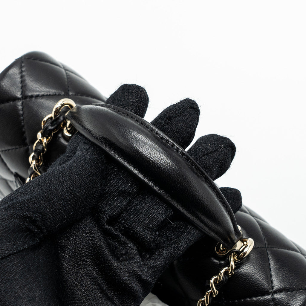 CHANEL TOP HANDLE MINI RECTANGULAR FLAP BAG LAMBSKIN BLACK LGHW(MICROCHIP)
