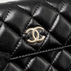 CHANEL CARD HOLDER WITH MAXI PEARLS CHAIN LAMBSKIN BLACK LGHW