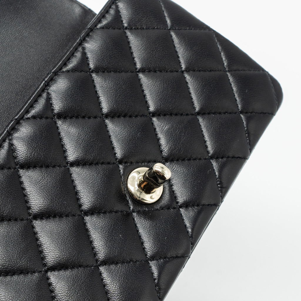 CHANEL TOP HANDLE MINI RECTANGULAR FLAP BAG LAMBSKIN BLACK LGHW(MICROCHIP)