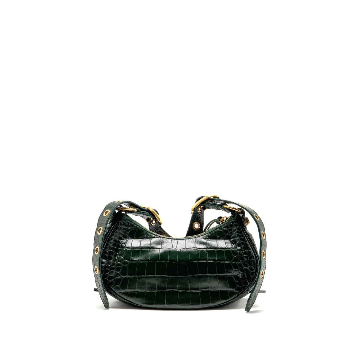 Balenciaga Le cagole XS Shoulder Bag Crocodile Embossed Calfskin Dark Forest Green GHW
