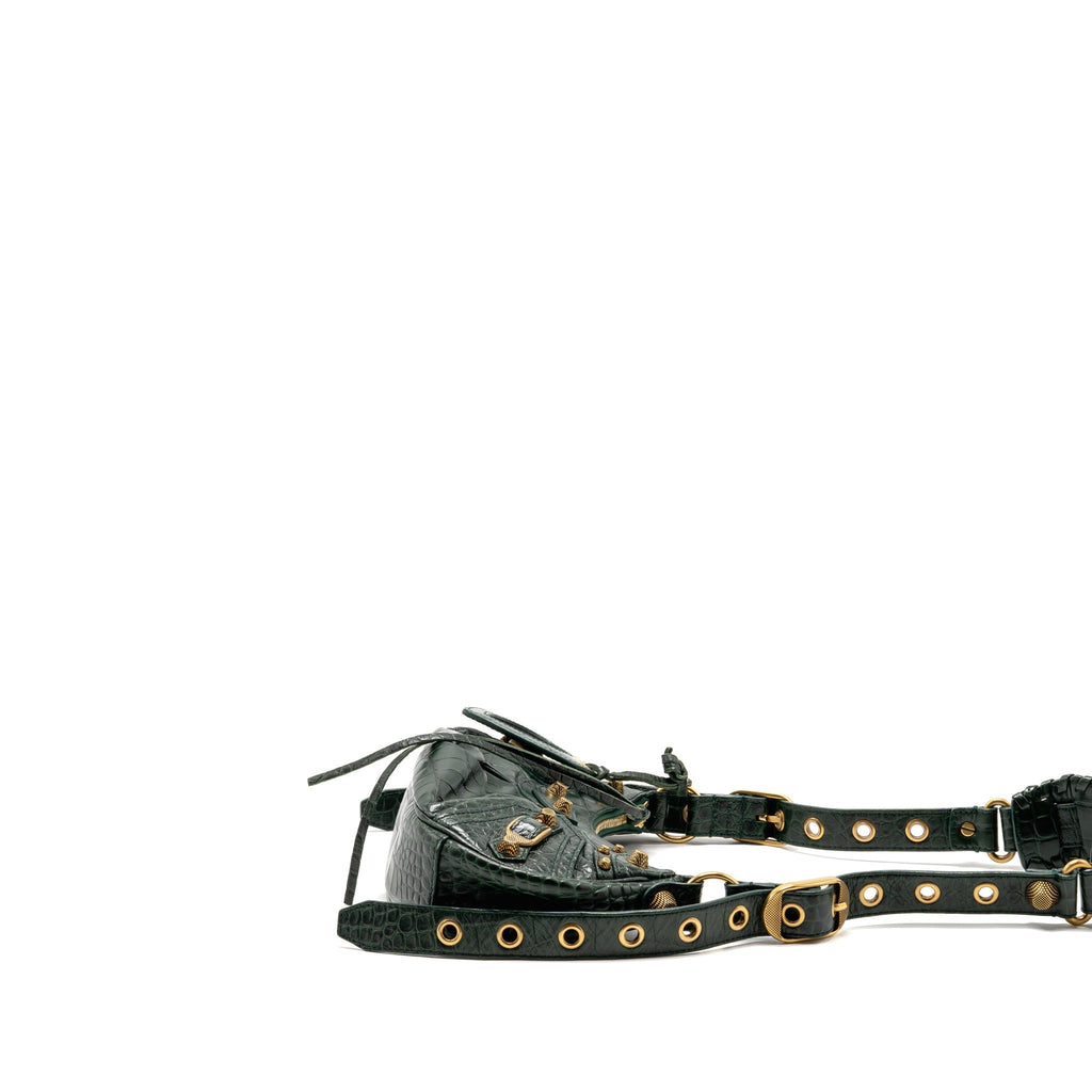 Balenciaga Le cagole XS Shoulder Bag Crocodile Embossed Calfskin Dark Forest Green GHW