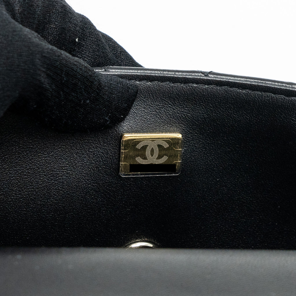 CHANEL TOP HANDLE MINI RECTANGULAR FLAP BAG LAMBSKIN BLACK LGHW(MICROCHIP)