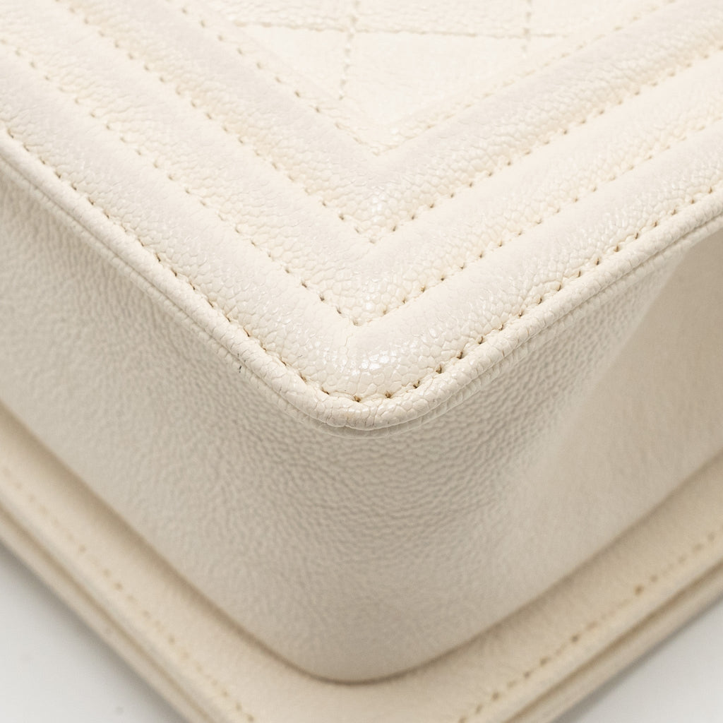 CHANEL SMALL BOY BAG CAVIAR WHITE LGHW