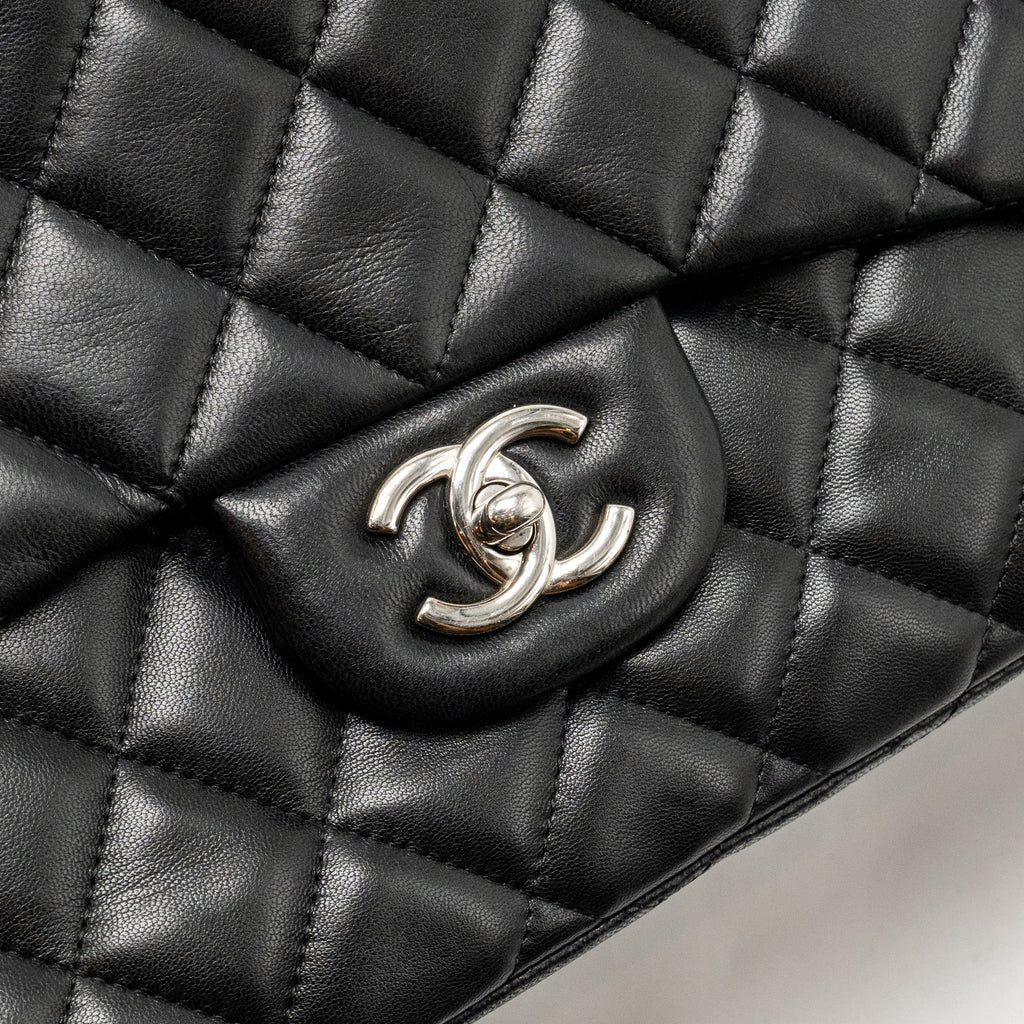CHANEL MAXI CLASSIC SINGLE FLAP BAG LAMBSKIN BLACK SHW