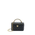 CHANEL 22K LEATHER CHAIN TOP HANDLE LONG VANITY CASE LAMBSKIN BLACK BRUSHED GHW