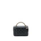 CHANEL 22K LEATHER CHAIN TOP HANDLE LONG VANITY CASE LAMBSKIN BLACK BRUSHED GHW