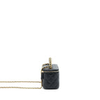 CHANEL 22K LEATHER CHAIN TOP HANDLE LONG VANITY CASE LAMBSKIN BLACK BRUSHED GHW