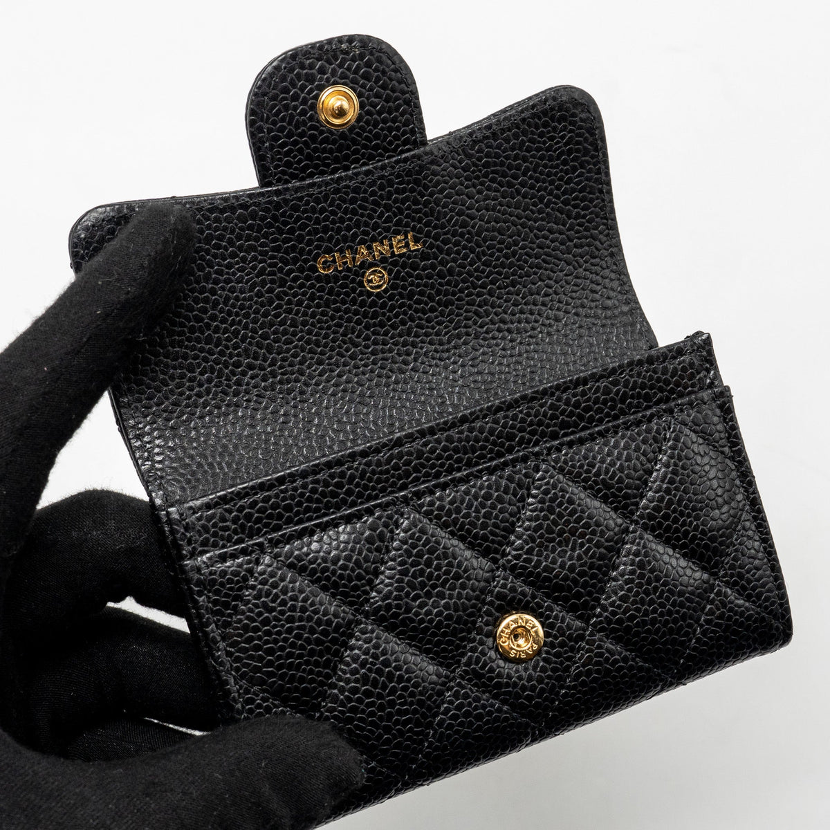 CHANEL CLASSIC FLAP CARD HOLDER CAVIAR BLACK GHW (MICROCHIP)