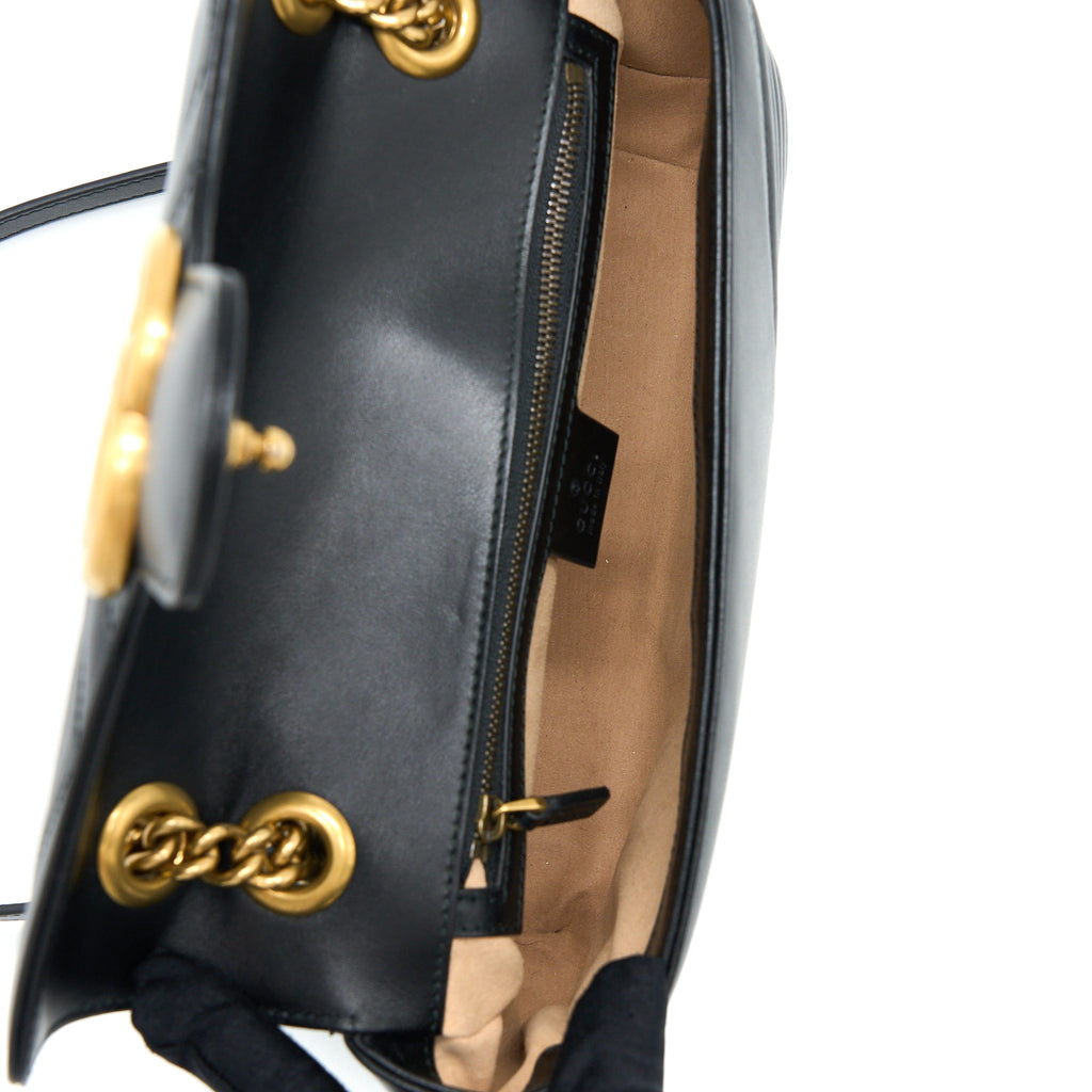 GUCCI GG MARMONT SMALL MATELASSE SHOULDER BAG BLACK GHW