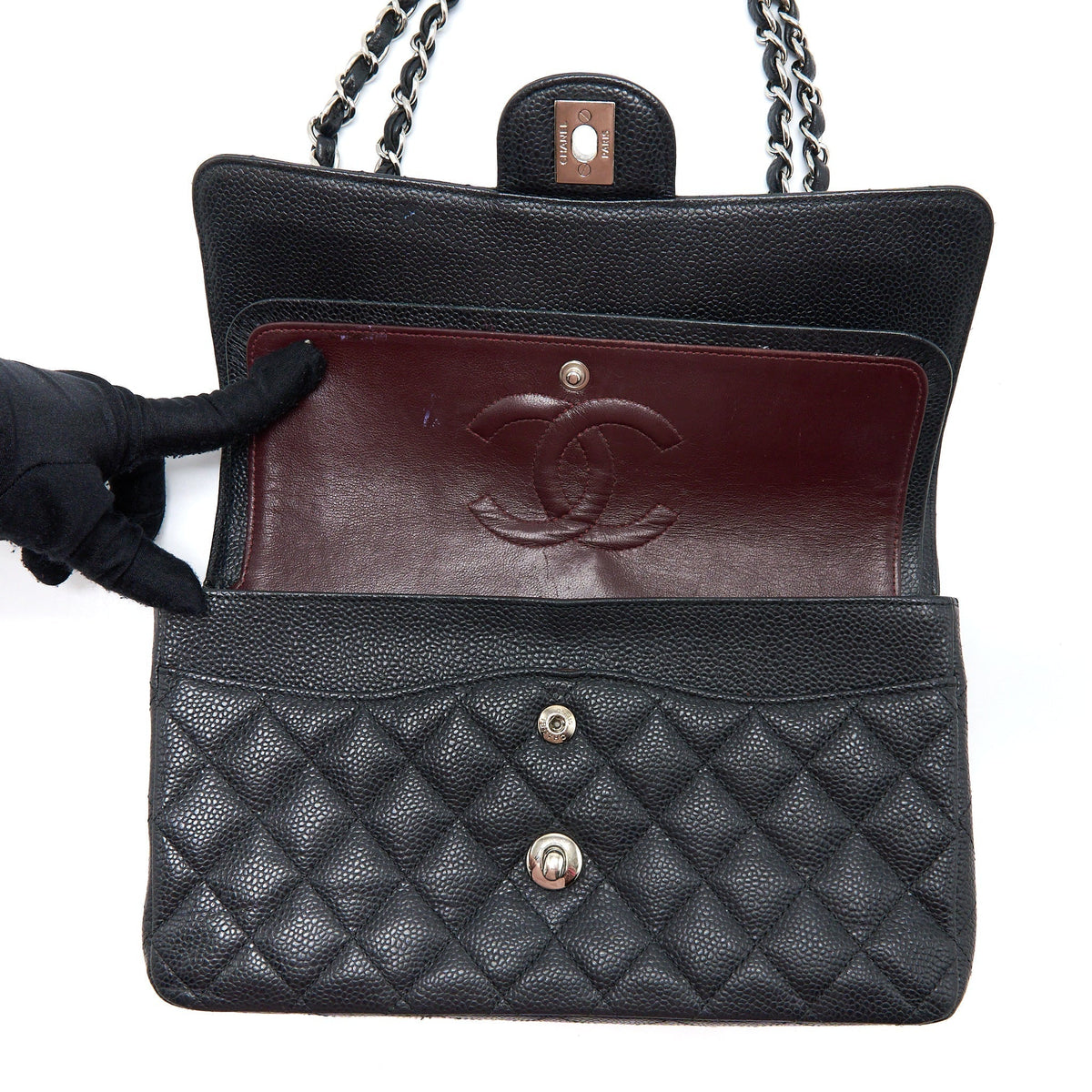 CHANEL MEDIUM CLASSIC FLAP BAG CAVIAR BLACK SHW