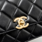 CHANEL GOLD CRUSH MINI FLAP BAG CALFSKIN BLACK GHW (MICROCHIP)