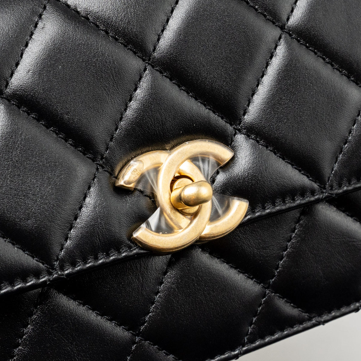 CHANEL GOLD CRUSH MINI FLAP BAG CALFSKIN BLACK GHW (MICROCHIP)