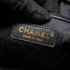 CHANEL SMALL 22 BAG GOLD LETTER SHINY CALFSKIN BLACK GHW (MICROCHIP)