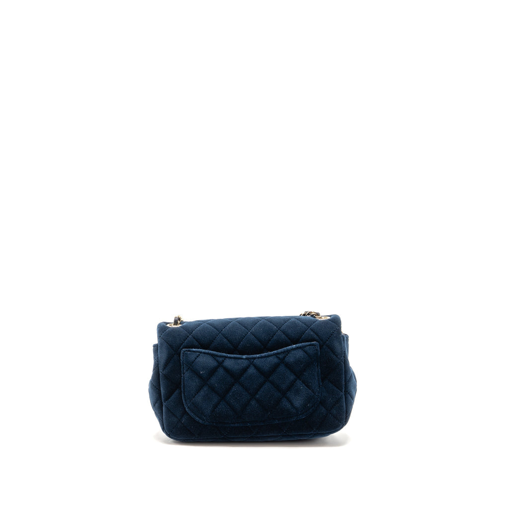 Chanel crystal pearl crush mini rectangular flap bag velvet navy blue LGHW
