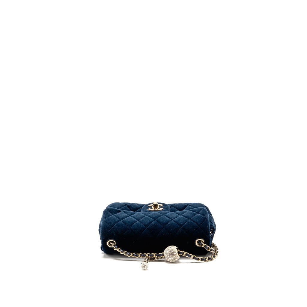 Chanel crystal pearl crush mini rectangular flap bag velvet navy blue LGHW