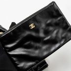 CHANEL SMALL 22 BAG GOLD LETTER CALFSKIN BLACK GHW (MICROCHIP)