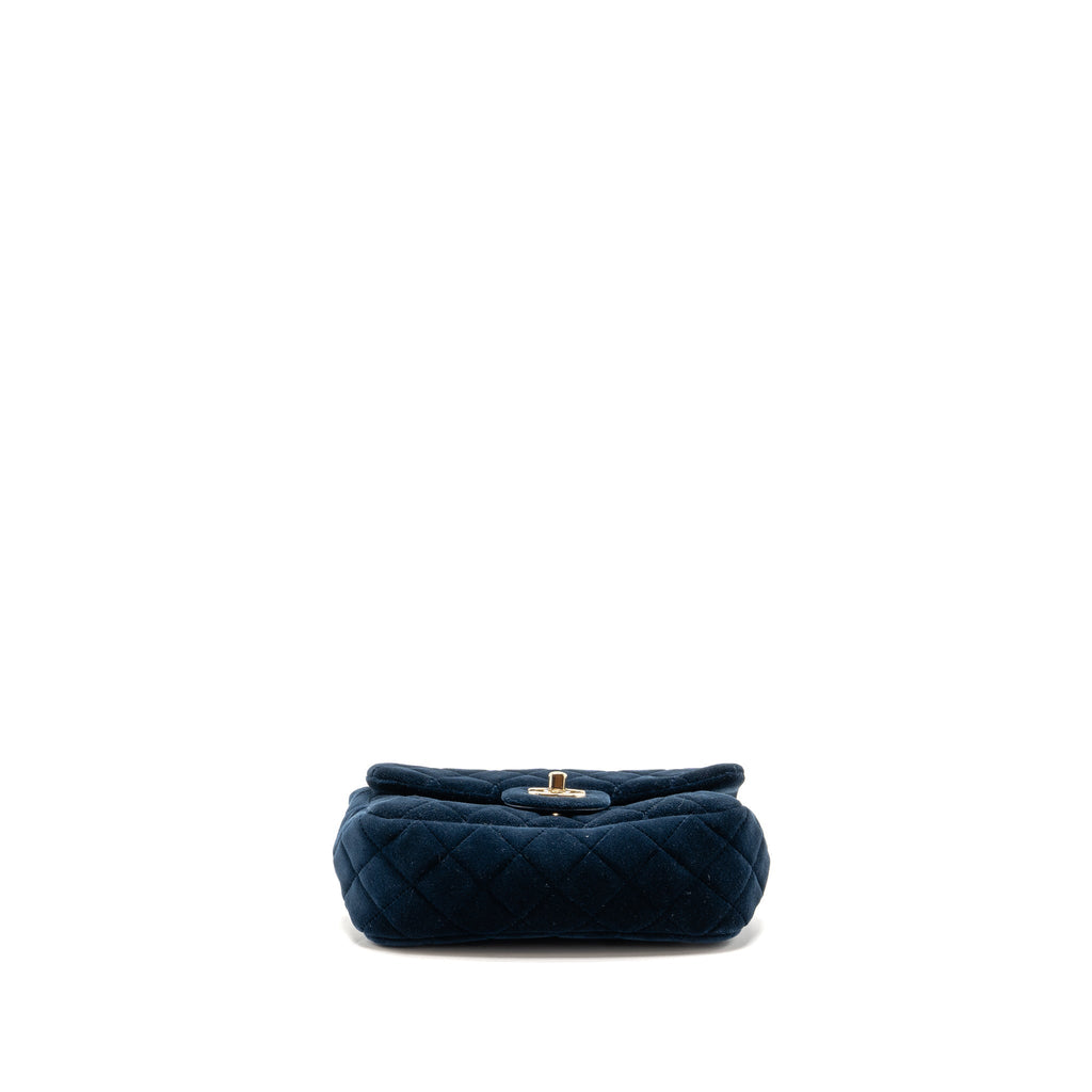 Chanel crystal pearl crush mini rectangular flap bag velvet navy blue LGHW